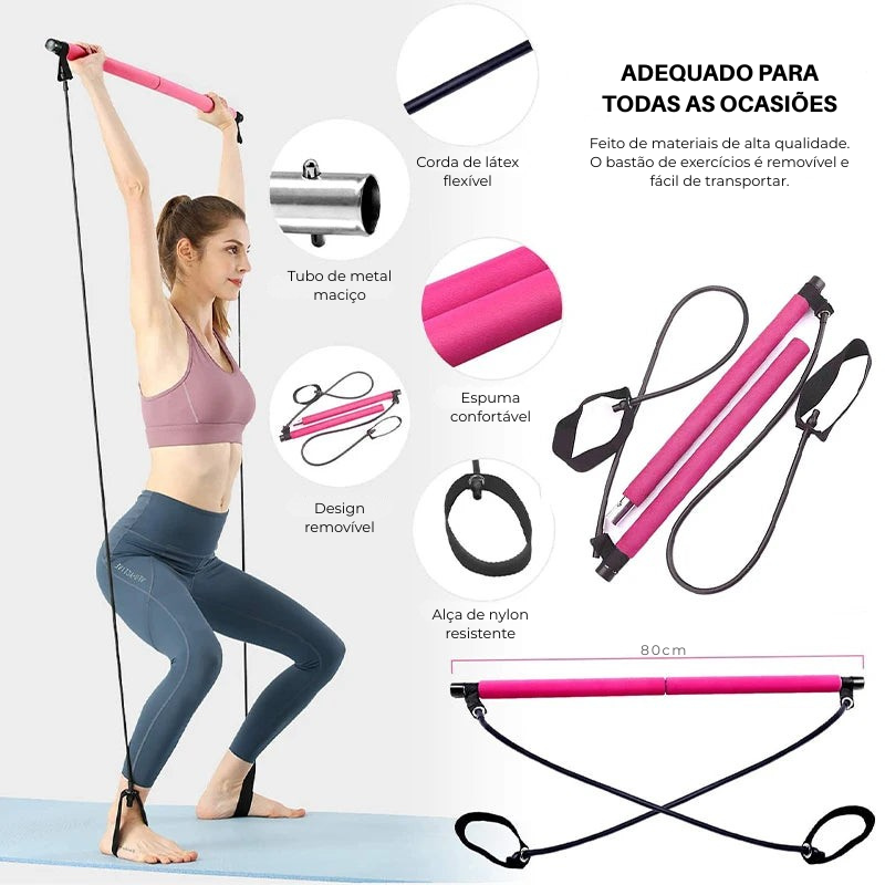 Barra Multifuncional de Pilates com Corda Elástica – Treinamento de Corpo, Costas e Alongamento