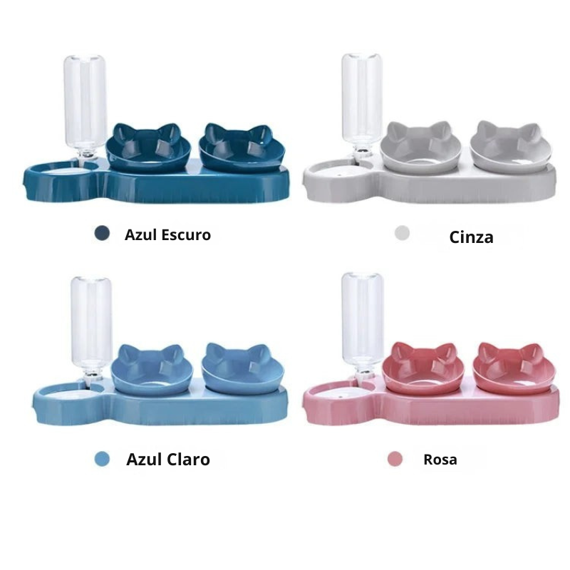 Comedouro 3 em 1 para Gatos com Bebedouro Automático – Conforto, Hidratação e Design Inteligente