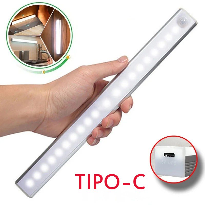 Luz LED Inteligente com Sensor de Movimento – Recarregável e Autoadesiva