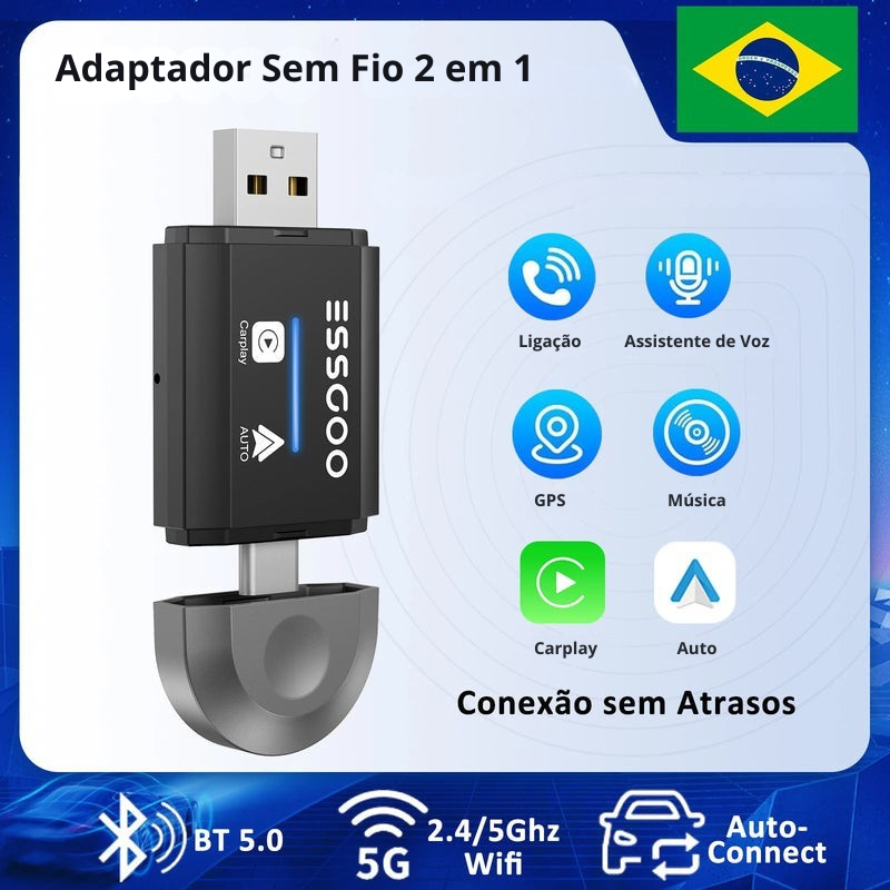 Adaptador Sem Fio CarPlay Android Auto WiFi Plug e Play