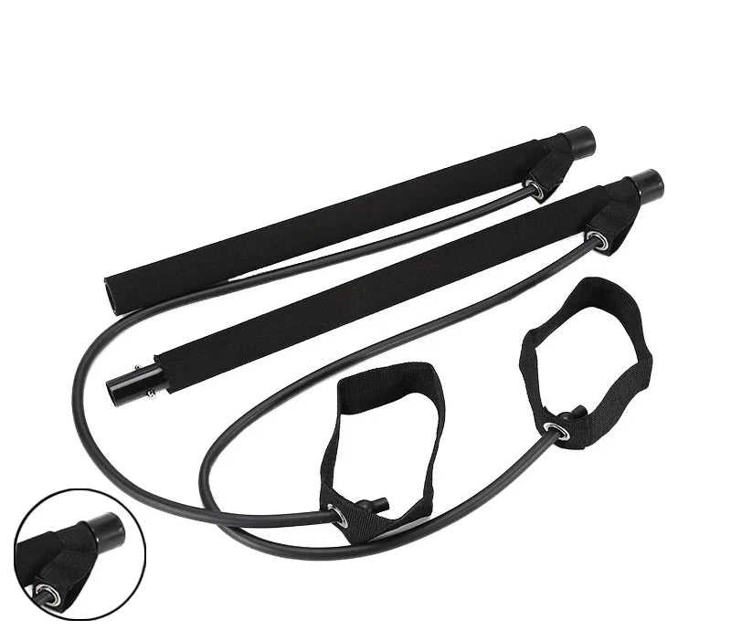 Barra de Pilates Multifuncional com Elásticos – Treino Completo para Corpo e Alongamento