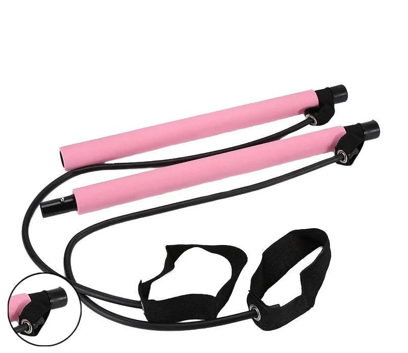 Barra de Pilates Multifuncional com Elásticos – Treino Completo para Corpo e Alongamento