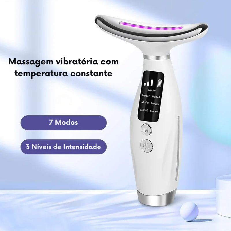 Aparelho de Beleza Facial e Pescoço 7 Cores LED – Lifting, Massagem e Redução de Linhas