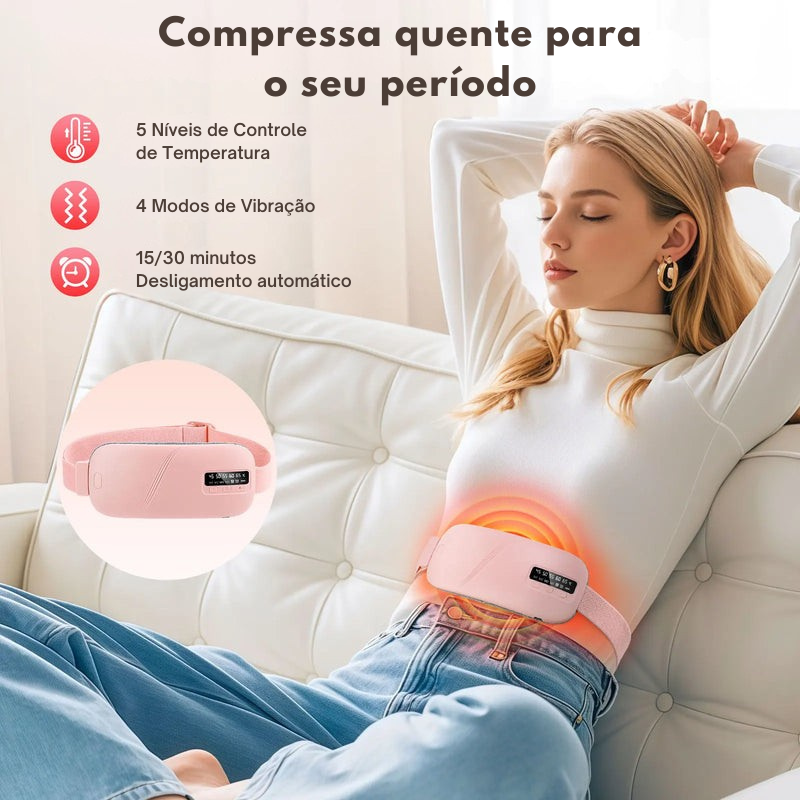Cinta Massageadora Abdominal Menstrual com Aquecimento e Vibração Portátil