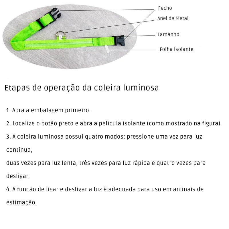 Coleira LED para Cachorro – Visibilidade Noturna e Segurança