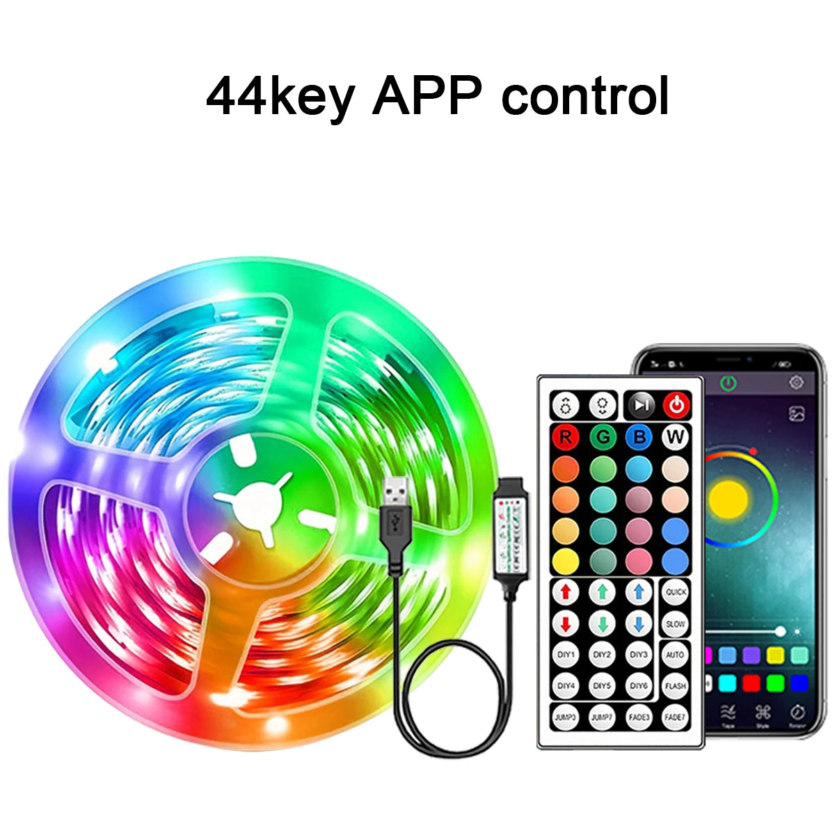 Fita LED RGB Inteligente 5–30m – Controle por App e Controle Remoto para Decoração