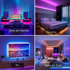 Fita LED RGB Inteligente 5–30m – Controle por App e Controle Remoto para Decoração