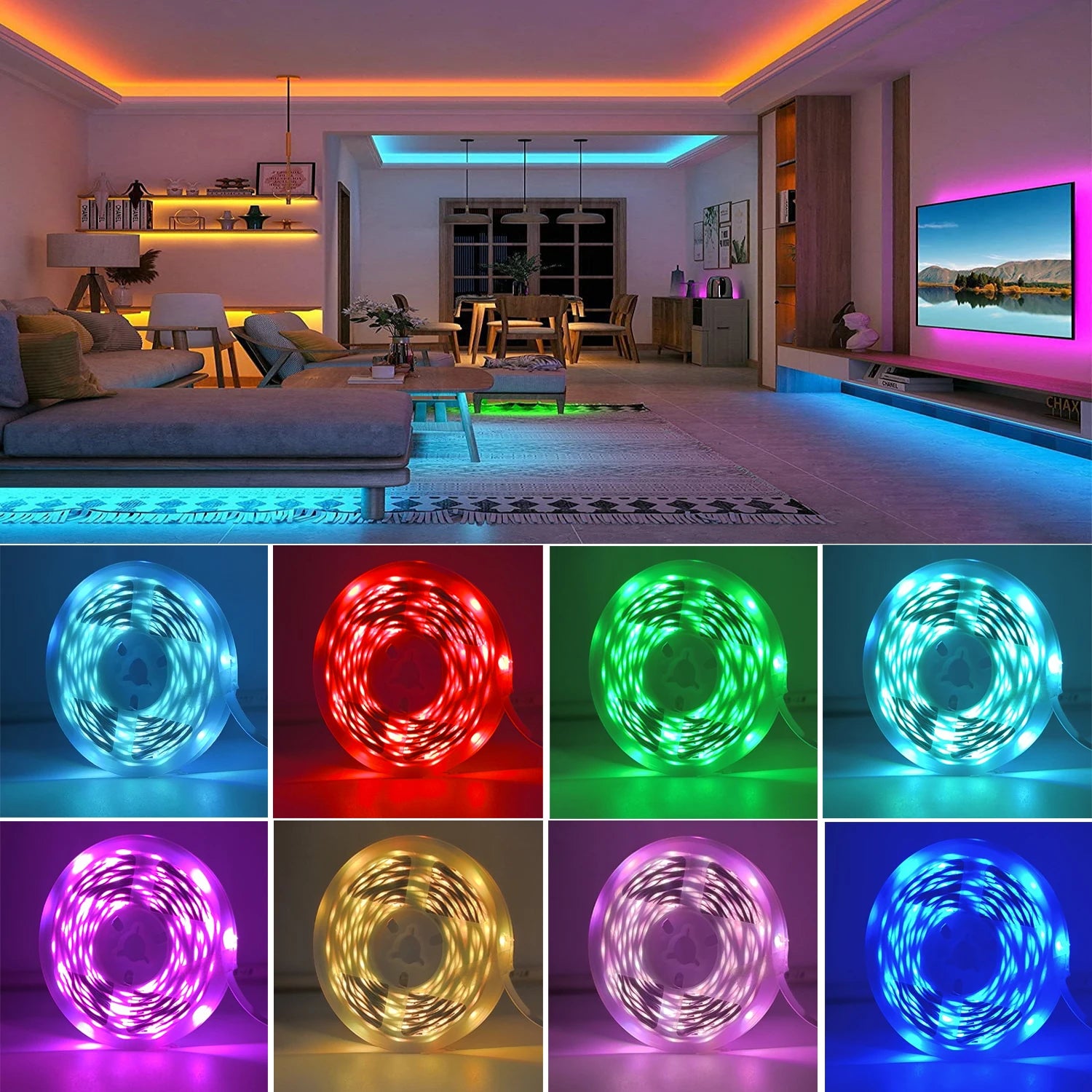 Fita LED RGB Inteligente 5–30m – Controle por App e Controle Remoto para Decoração