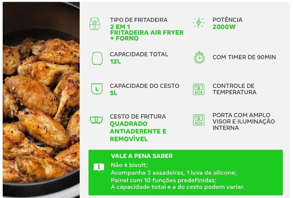 Forno Elétrico Sem Óleo Mondial – Air Fryer Oven Grande Capacidade e Cozimento Saudável