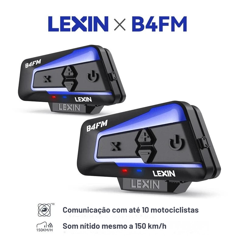Fone Lexin B4FM-X Bluetooth 5.0 para Capacete Moto 10 Pilotos