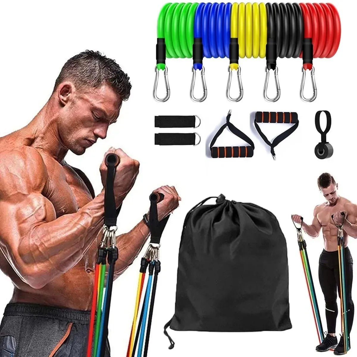 Kit de Elásticos de Resistência para Treino – 11 Peças Completo para Musculação e Funcional