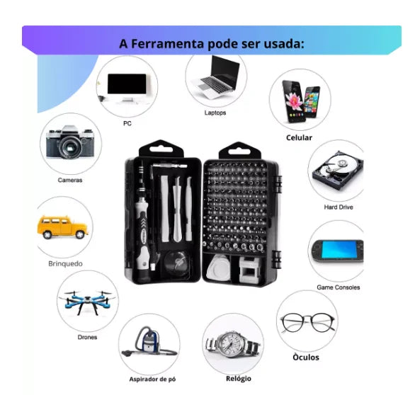 Kit Ferramentas 115 em 1 – Completo, Versátil e Preciso para Reparos