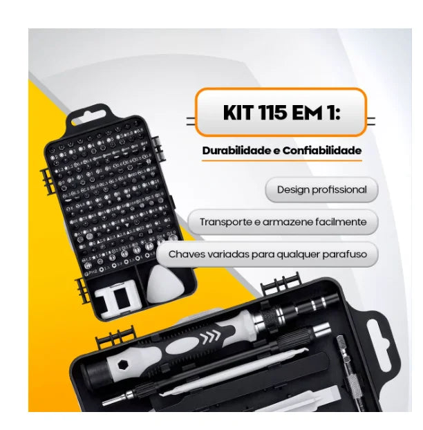 Kit Ferramentas 115 em 1 – Completo, Versátil e Preciso para Reparos