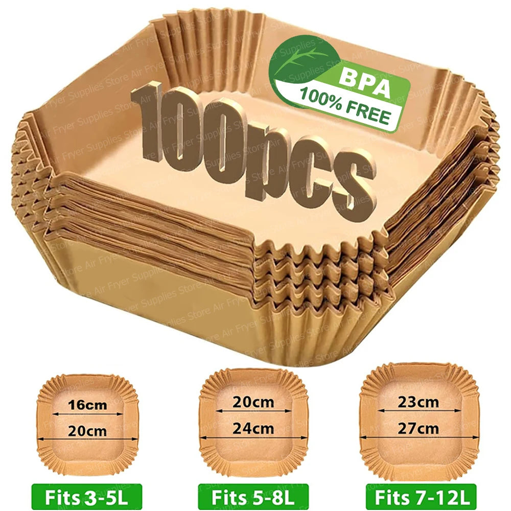 Papel Antiaderente Quadrado para Air Fryer – Praticidade, Limpeza Fácil e Cozimento Uniforme