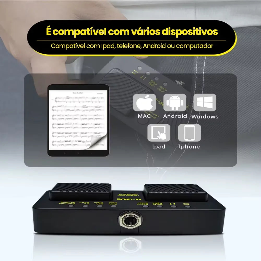 Pedal Passador de Página M-VAVE Cube Turner Pro Bluetooth Recarregável