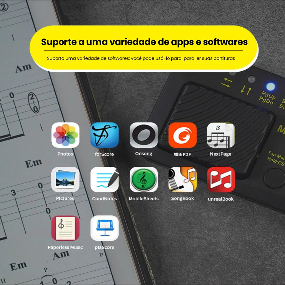 Pedal Passador de Página M-VAVE Cube Turner Pro Bluetooth Recarregável