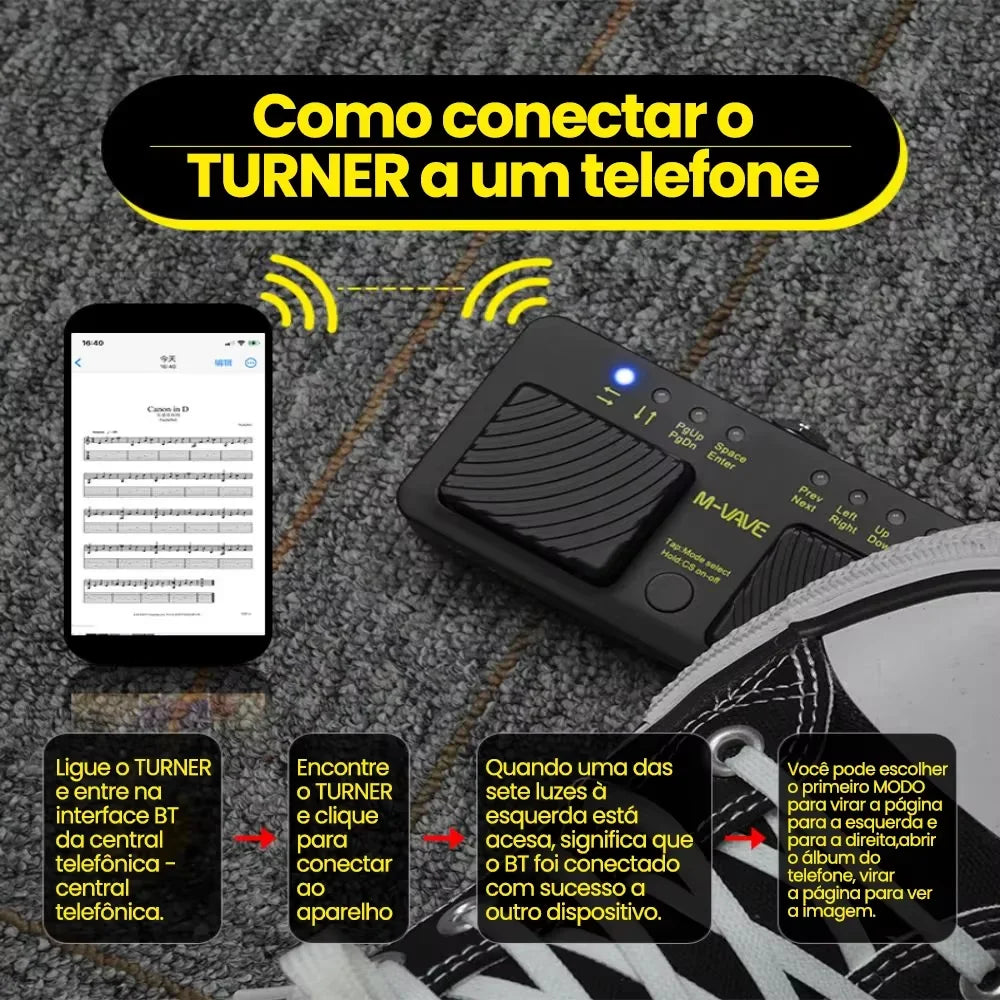 Pedal Passador de Página M-VAVE Cube Turner Pro Bluetooth Recarregável
