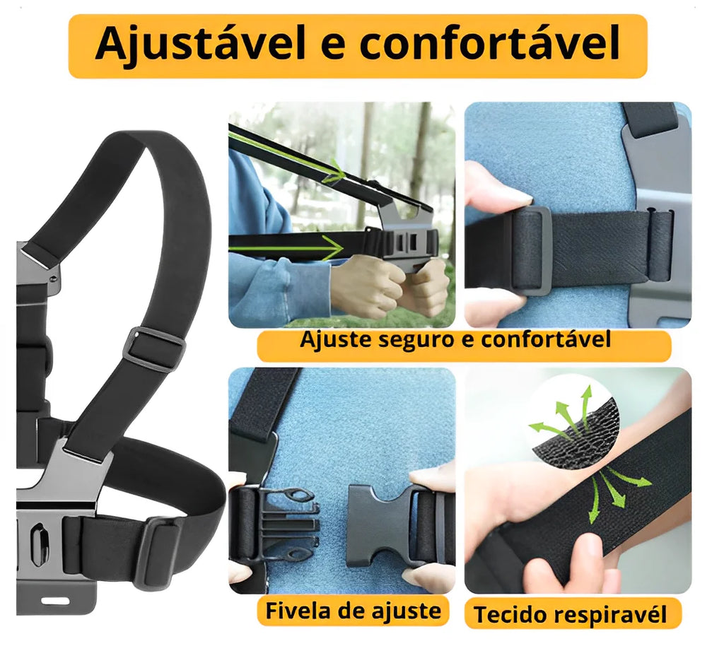 Suporte Peitoral Ajustável para Celular e GoPro para Moto e Bicicleta