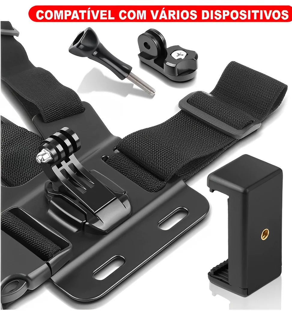 Suporte Peitoral Ajustável para Celular e GoPro para Moto e Bicicleta
